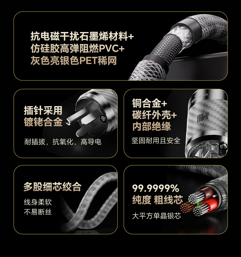 kaiboer 6N 單晶銀電源線 (美式)
